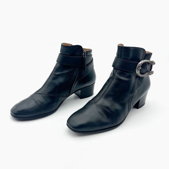 GUCCI Black Dionysus Elizabeth Ankle Boots Size 39.5 Heeled Leather Booties - Picture 12 of 12